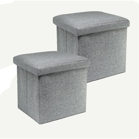 Pouf de rangement pliable - JUANIO - 38x38x38 cm - Polyester - Couvercle amovible - Lot de 2 (1/4)