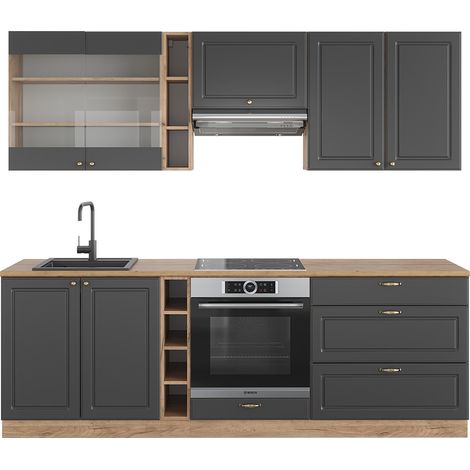 Cucina componibile Fame-Line, Antracite Country House/oro Kraft Oak, 235 cm senza piano di lavoro, Vicco (1/5)