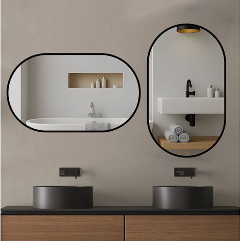Miroir de salle de bain ovale 50 x 80 cm en verre, pose horizontale ou verticale HAVRYA (1/5)