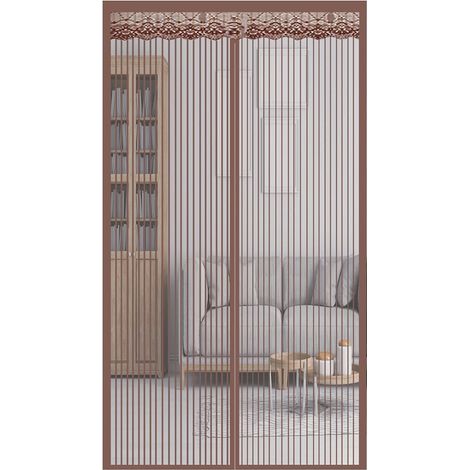 Magnetische Moskitonetztür, mückensicher, geeignet für dickes Netzgewebe, vollständiger Rahmen mit Klettverschluss, 100 x 210 cm, Castanho (1/4)