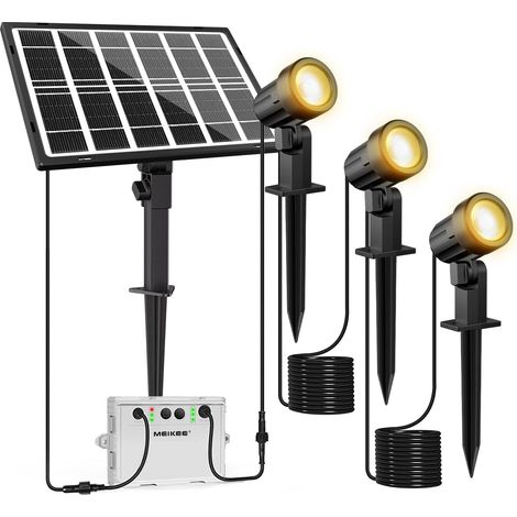 Lampes solaires de jardin, 2700K blanc chaud, 3 luminosités, 2 modes, spots solaires jardin, 5000MAH, IP66 étanche, spot solaire pour jardin extérieur, pelouse, terrasse, jardin extérieur, (1/5)