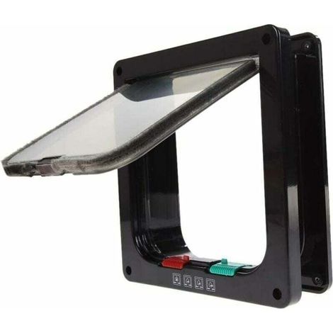 Trappe de porte avec serrure pour chat et chien adaptée aux animaux de compagnie (taille : 19 x 19,7 x 5,3 cm, noir) (1/4)