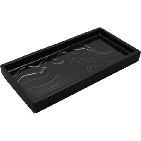 Plateau Résine Motif Marbre Antidét Rangement Savon Shampoing Déco Intérieur Noir (1/4)