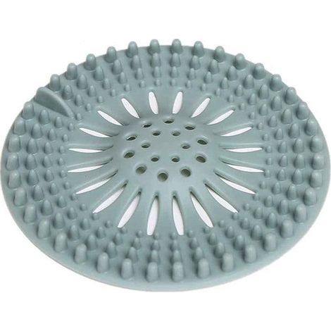 Bouchon de bonde en silicone bleu pour lavabo, attrape-cheveux, idéal pour salle de bain, sol et buanderie. (1/5)