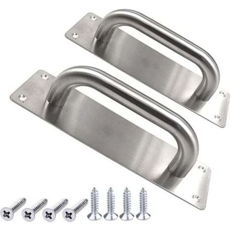 PA Poignée de porte de grange monobloc en acier inoxydable robuste de 8 pouces, adaptée aux abris de jardin et aux portes coupe-feu commerciales, avec vis de montage (argent, 200 x 65 mm). (1/4)