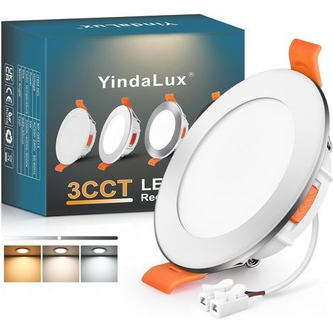 Spot LED Encastrable Extra Plat 5W 550LM Spots de plafond IP44 Spot salle de bain, Blanc Chaud 2700K Blanc Neutre 4000K Blanc Froid 6000K Réglable, Trou Φ65-75mm, AC220-240V, Lot de 1, Chrome