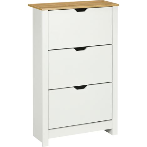 Scarpiera ribaltabile a 3 ante in truciolato bianco e naturale 72 x 26 x 112 cm (1/5)