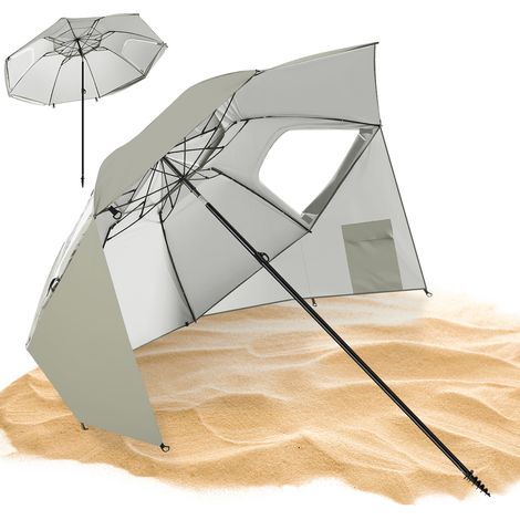 Wolketon Sonnenschirm 210 cm UV50+ mit Schraub-Erdspieß, windstabiler Strandschirm, neigbar & tragbar für Strand Balkon Garten Beige