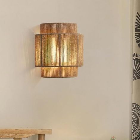 Appliques Murales En Rotin De 9 Pouces, Luminaires Muraux Boho Avec Corde De Chanvre, Appliques Murales Rustiques Pour Chambre À Coucher, Entrée, Éclairage Mural, Applique Murale Moderne Bohème (1/5)
