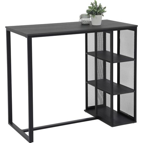 Tische, Table de Bar ou de bistrot avec étagère en métal, décor chêne Gris foncé, 120 x 60 x 103 cm (1/5)
