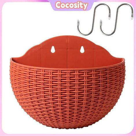 Cocosity Pot de fleurs mural 2 PCS Imitation Rotin Tenture Murale Pot De Plante Demi-Rond Mural Semi-Circulaire Pot jardin moteur (1/5)