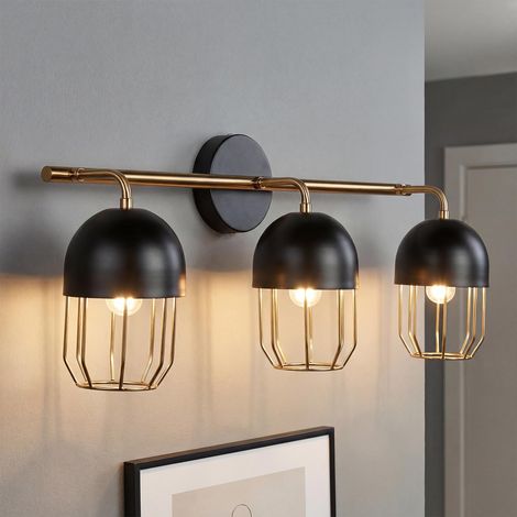 Wandleuchte Metall 3-flammig Loft DesignE14 in Schwarz Gold