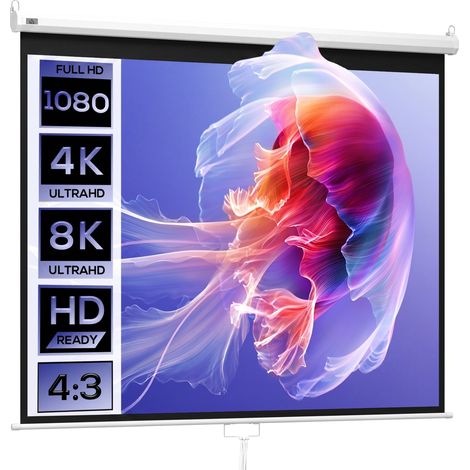 Schermo di proiezione formato 4:3 home theater 244 x 183 cm altezza regolabile fissaggio a parete moderno ed elegante in poliestere bianco 210000008