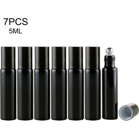 Flacon vide rechargeable 5ml en verre pour parfum et huiles essentielles - Roll-on portable et léger pour voyage - Lot de 7 pièces noir (1/5)