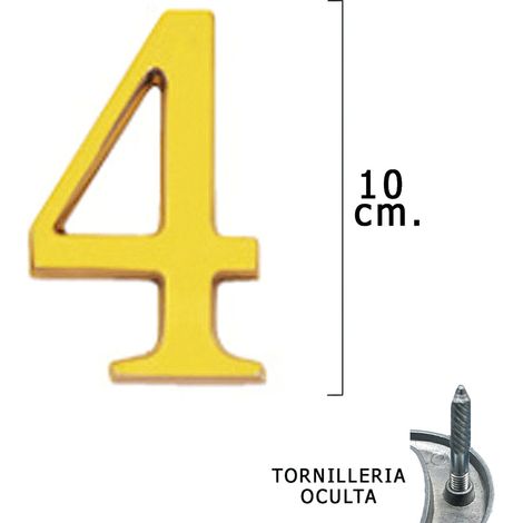 Chiffre "4" en laiton 10 cm. avec vis cachées (Blister 1 pièce)