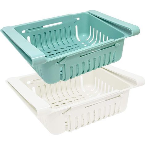 Lot Boite De Rangement et Organisation De Cuisine Frigo, Organisateur De Tiroir Rétractable Pour Réfrigérateur Frigo, Bleu Blanc Rose Et Beige Couleurs (Lot de 2) (1/4)