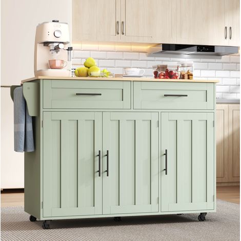MEUBLIV Desserte de cuisine 129 x 46 x 91,5 cm vert antique avec plateau rabattable (1/5)