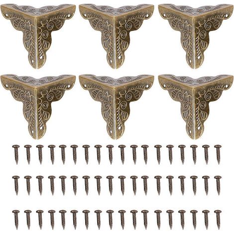 30 protections d'angle triangulaires en rotin sculpté pour boîtes en bois, avec 120 clous (noir)-3.50X2.50X2.50CM (1/3)