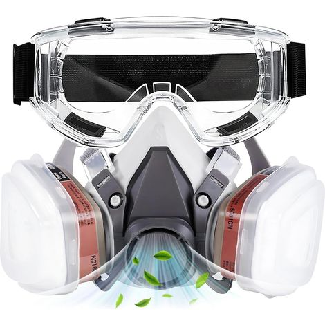 Masque Anti Poussiere Demi-Visage avec Filtres et Lunettes de Sécurité pour Le Resin Epoxy, Les Produits Chimiques, Le Ponçage, Les Travaux de Construction, Le Travail du Bois, La Peinture