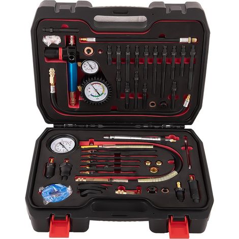 46 Piece Compression Tester for Petrol Engines 50Bar and Diesel for Cars and Trucks, Pressure Loss Tester with Diesel and Petrol Engines, 50 Bar M10 M12 M14 M18 (1/5)