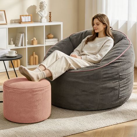 Fauteuil avec repose-pieds flanelle gris OKMYHOME (1/5)