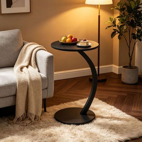 Table d'appoint format rond forme ronde forme en c table temporaire ordinateur portable utilisation en table de nuit support plantes (1/5)