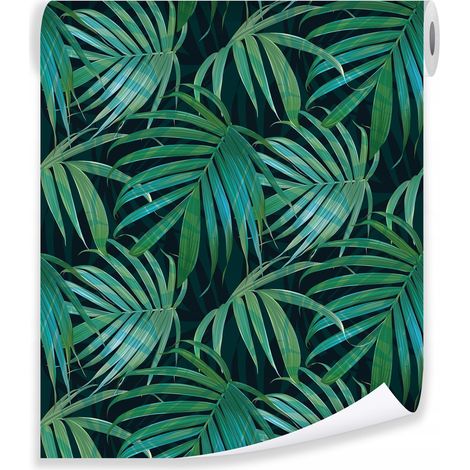 Papier peint feuilles tropicales vertes 3D déco murale jungle salon chambre – rouleau 0,5 x 10 m intissé Wallarena