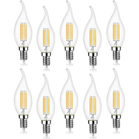 Lot de 10 4W Ampoule de Filament LED E14 470LM Flamme Bougie Blanc froid 6000K, Non-Dimmable, Angle de Faisceau 360° (1/5)