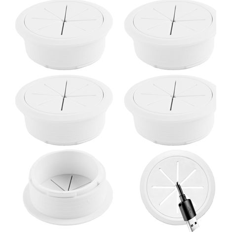 6 Pièces Passe Câble en Plastique, 60mm Oeillet de Bureau, Passe Cable Bureau Blanc pour Bureaux, Tables d'ordinateurs, Postes de Travail (Blanc) (1/5)