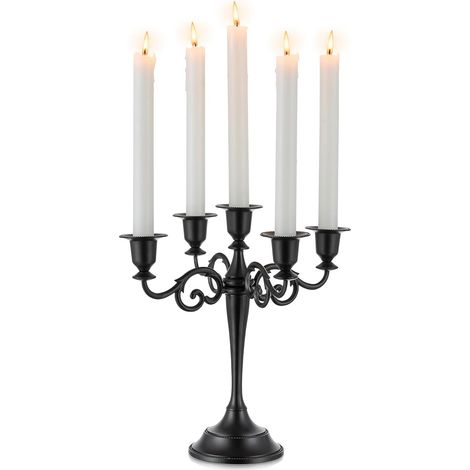 Bougeoir Chandelier à 5 Branches Halloween, Candélabre à 5 Bras Noir pour Dîner aux Chandelles Fête Mariage Centres de Table Cheminée Noël Décor (1/5)