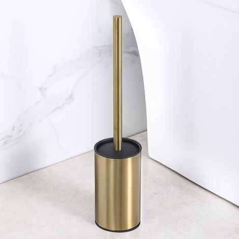 1 Porte-brosse WC Divers accessoire de portail, rond, acier inoxydable doré, autoportant, salle de bain (1/5)