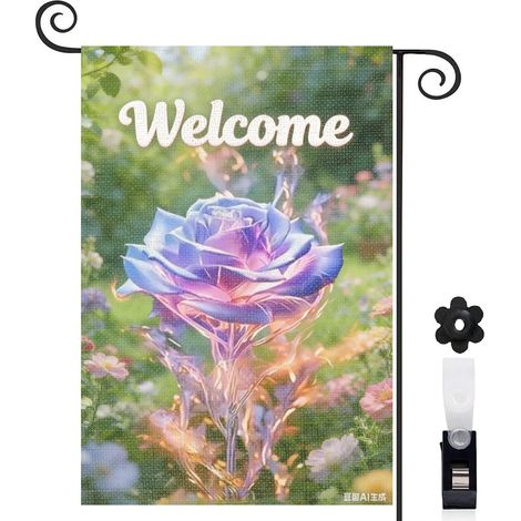 Drapeau vertical rose bleue violette et style enchanteur 30 x 45 cm décoration saisonnière extérieure (1/5)