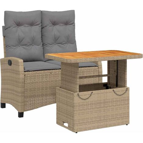 2 Piece Garden Dining Set with Cushions Beige Poly Rattan vidaXL (1/4)
