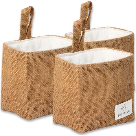 Petit panier de rangement suspendu en coton et lin pour bureau, idéal pour organiser les clés et les articles divers (1/5)