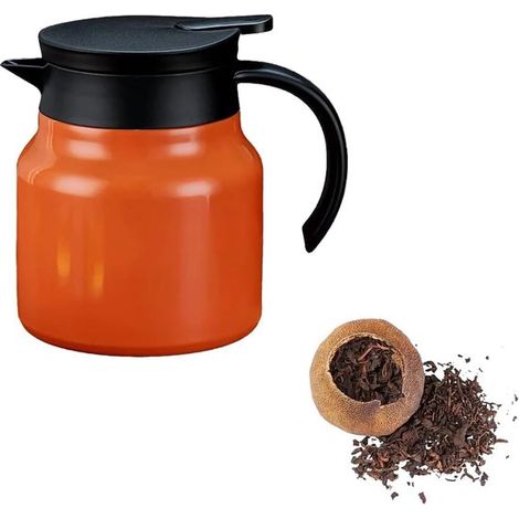 Bouilloire - théière avec filtre et couvercle - Isolante - Acier inoxydable - Théière à fleurs et en vrac - Service à thé - Café - Théière avec filtre (orange - 11,8 x 17 cm - 800 ml) couleur orange (1/5)