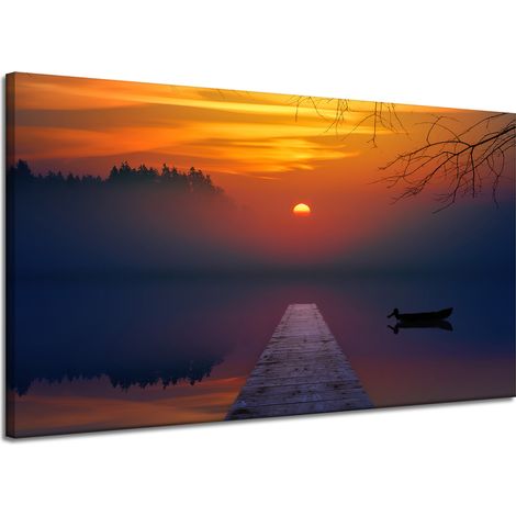 Leinwanddruck Natur Sonnenuntergang über dem See 120x70 cm