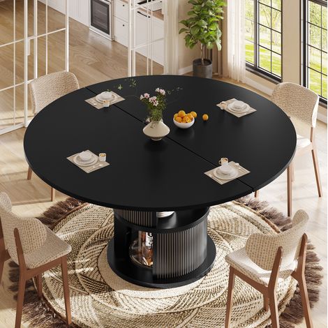 MODFU – Mesa extensible 118/158x118x77 cm de MDF/metal con almacenamiento de 2 niveles en la base, para 4-6 personas y carga 60 kg – Negro (1/5)