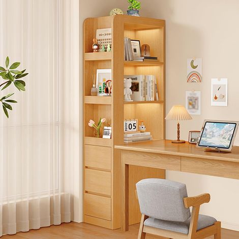 Bibliothèque étroite 200 cm – 3 niches ouvertes, 3 tiroirs, réversible, anti‑basculement – Rangement vertical sécurisé (1/5)