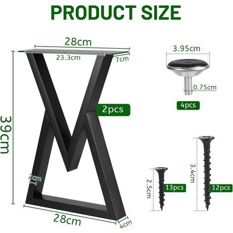 lalago 2 Pièces Pieds de Table en Métal Noir Jusqu'à 250 kg, Pieds de Table Robustes en Forme de V, Jambes de Meubles Industriel, Pied de Meuble Reglablel pour Café, Table à Manger, Bureau, Banc (1/4)