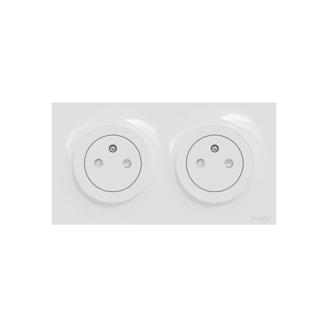 Schneider - Odace 2011 - Double prise de courant affleurante + Plaque - Blanc - Ref. : S520052 x2 + S520704 (1/3)