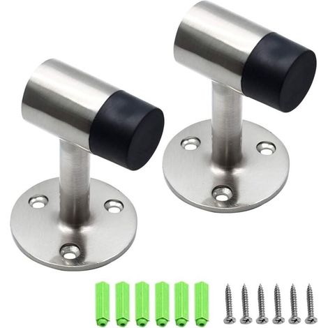 Butées de porte robustes en acier inoxydable nickelé brossé, 75 mm, lot de 2 (1/4)