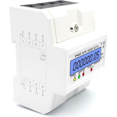 Compteur d'énergie triphasé 220/380V – 5-80A – Écran LCD rétroéclairé – Installation sur rail DIN – Précision 1.0 IEC62053-21 (1/5)