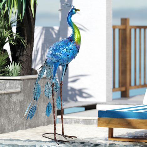Statue de paon de jardin décoration jardin extérieure en métal résister aux éléments 40 x 43 x 83 cm multicolore
