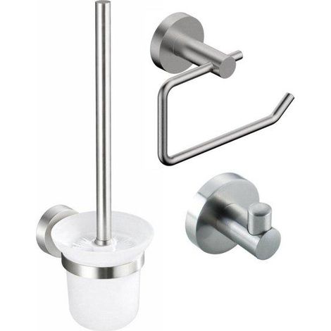 FugaFlow Eccelente Ensemble d’accessoires WC - porte-rouleau avec couvercle - brosse WC - crochet à serviette - inox brossé PVD (inox) (1/4)