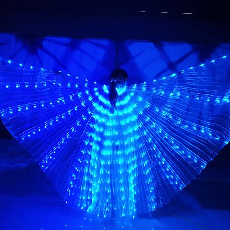 LED-Leuchtschal, fluoreszierendes Bauchtanzaccessoire, 145 cm, für eine Körpergröße von 160–178 cm, blau, mit ausziehbarem Stab (1/2)