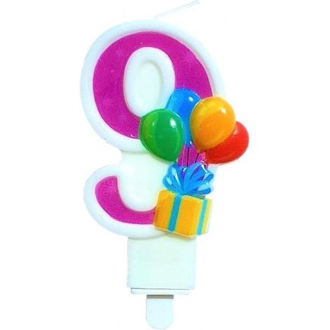 Geburtstagskerze 9 mit Luftballons