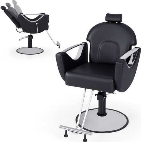 360° et dossier inclinable 106°-140° - fauteuil de barbier noir pour coiffure, avec hauteur réglable (1/5)