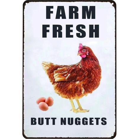 Plaque de poulet "Farm Fresh Butt Nuggets" (Nuggets frais de ferme), Plaque drôle de poulailler, Plaques métalliques de poulet, Plaque en étain de poulet pour la ferme, le poulailler, la cuisine, le j (1/5)