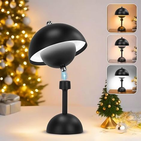 Kabellose LED-Tischleuchte, 5000 mAh, magnetisch, 360° drehbar, Touch-Steuerung, 3 Farben, dimmbare Helligkeit, Nachttischlampe - für drinnen und draußen (Schwarz, 1 Stück) (1/5)