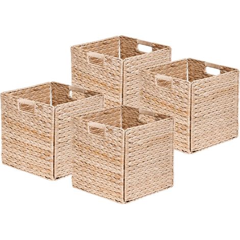 Lot de 4 Paniers de Rangement - 31 x 31 x 31 cm - Jacinthe d'eau Naturelle - Pliables - Avec Poignées - Rangement, Déco - Chambre, Salon, Bureau - Style Bohème et Chic (1/5)